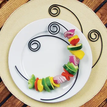 

4pcs 7.5'' Round Appetizer Skewer Presentation Non-Stick Circle Kabob Skewers Black BBQ Stick Special Design Bar Restaurant Tool