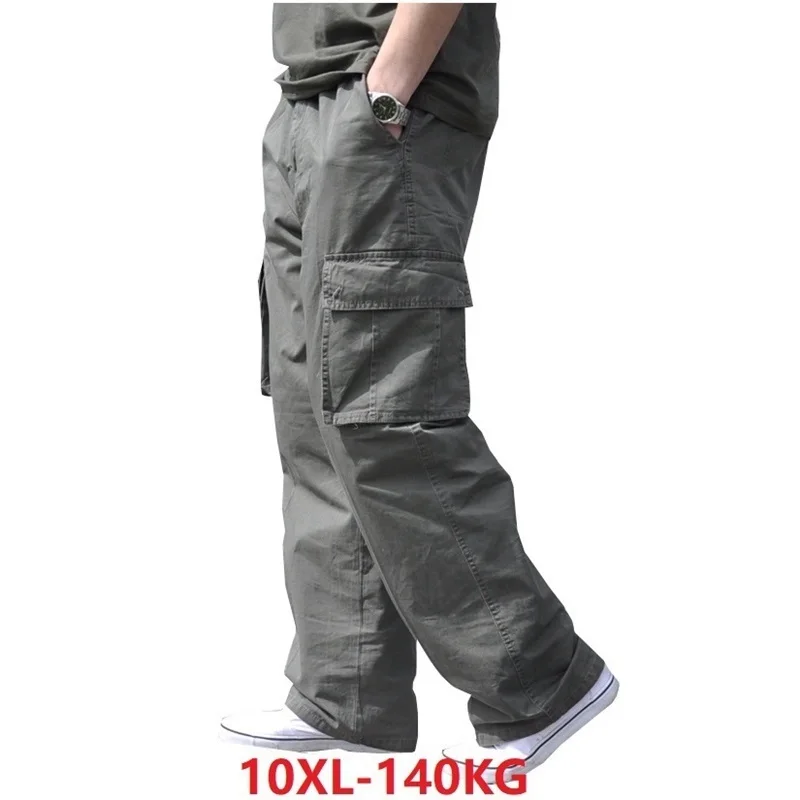 Брюки карго мужские хлопковые с карманами большие 8XL 10XL 9XL 140 кг свободные летние