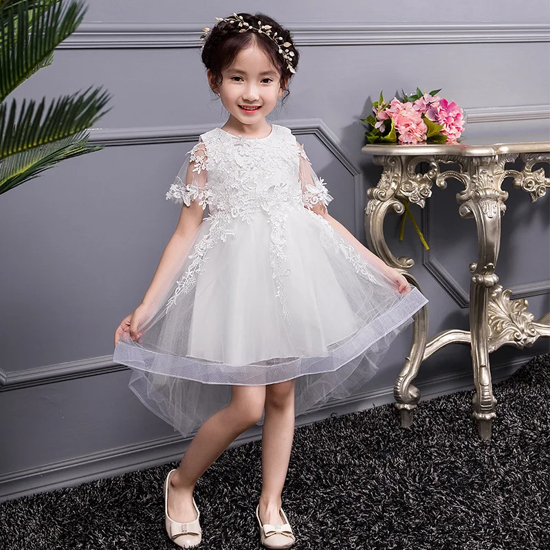 

Elegant Girls Party Dress Fashion Kids Trailing Dress with Lace Cape Ball Gown Flower Girls Dress for Wedding Birthday Communion