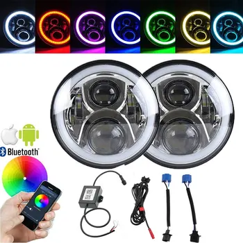 

Bluetooth control 50W 7 inch RGB Halo Rings for Jeep Wrangler Hummer H1 H2 led headlight 7'' led Color Changing Angel eyes lamps