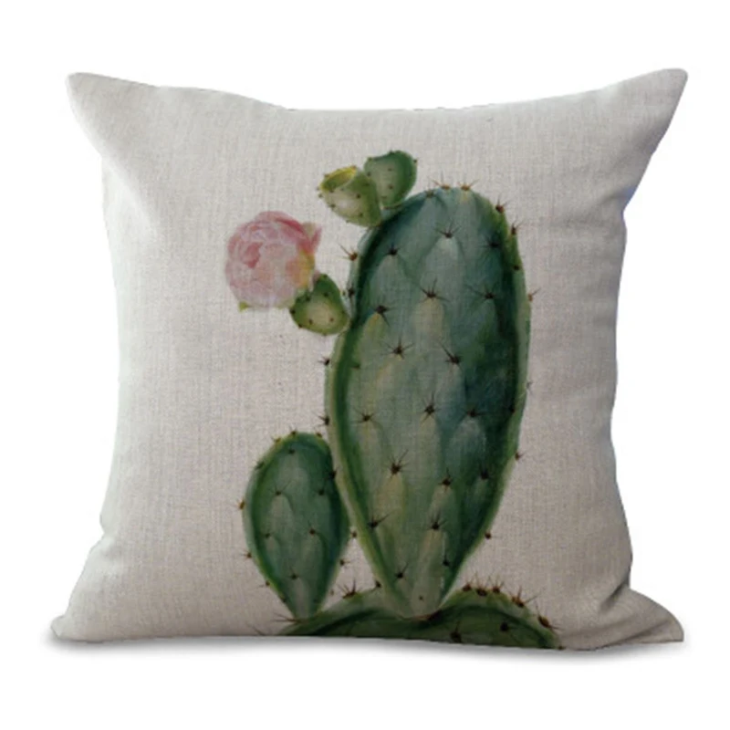 Linen Cototn Cactus Plants Cushion Cover Green Leaves Pillow Case Seat Sofa Home Decorative Pillow Cover Textiles Pillowcase