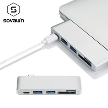 Sovawin 5 в 1 usb-c USB 3,0 концентратор мульти Тип c сплитер адаптер usb3.0 кард-ридер для Macbook Pro Для imac 5 Гбит/с
