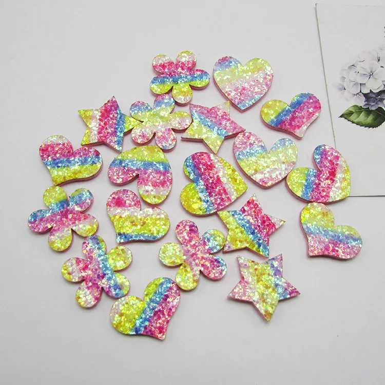 

10pcs 2.5cm Multi style Shiny Star/heart Shape Padded Felt Appliques for Baby Hair Clip Ornament and Mobile decoration