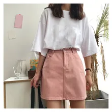 Модная женская джинсовая юбка с карманами, тонкая мини-юбка на пуговицах, однотонная повседневная юбка с высокой талией