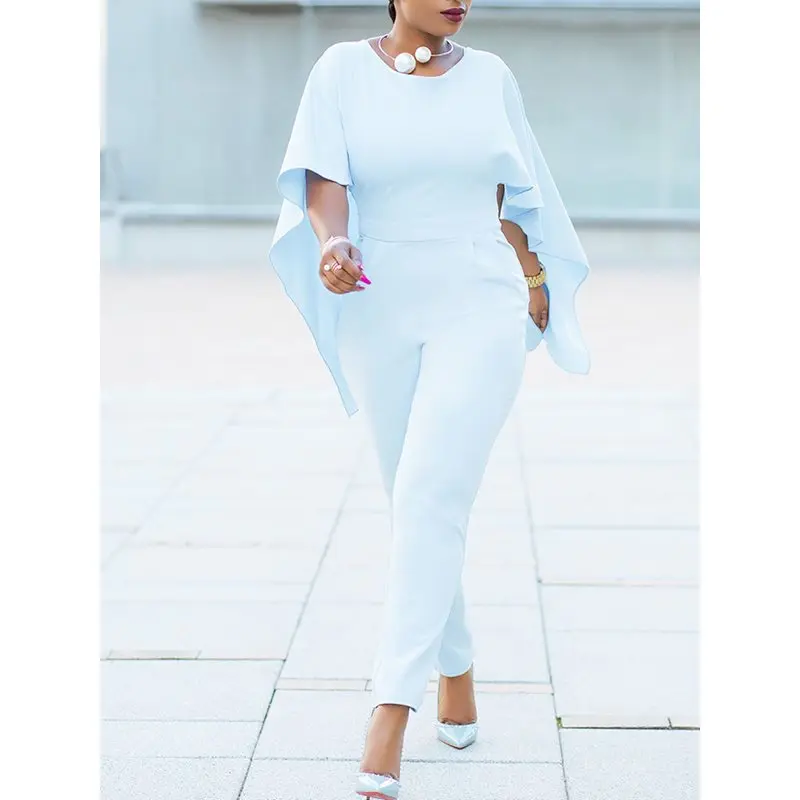 

Party Simple Elegant Sexy Club Beach Flare Sleeve Women Jumpsuits Casual Slim Backless Solid Office Lady Female Fashion Rompers