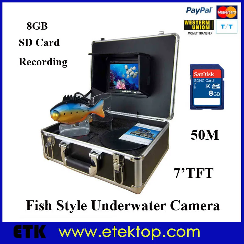  Underwater Camera With Monitor For Fishing Recording 8GB SD Card 50M Cable Fish Real Time Viewer DVR Recorder 