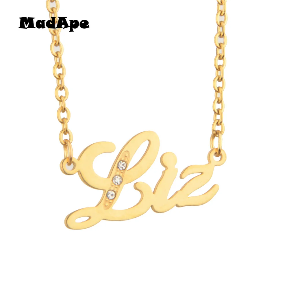 

MadApe Gold Color Stainless Steel Letter "Liz" Name Necklace Custom Women And Men Any Personalized Name Nacklace, Custom Jewelry