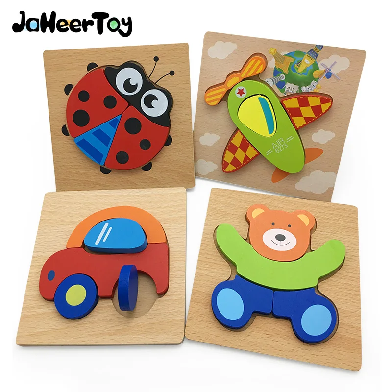 JaheerToy 3D Wooden Puzzle Baby Toys for Children Cartoon Animal Puzzles Montessori Educational