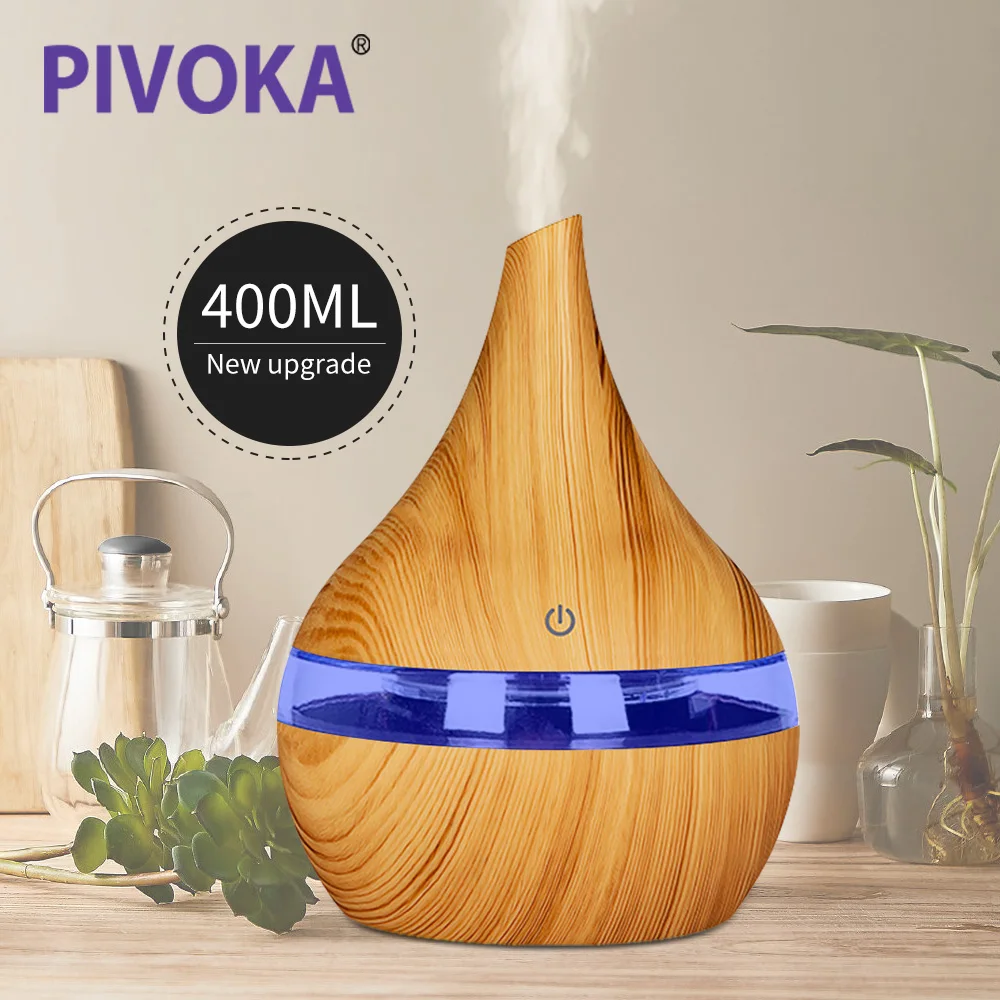 

PIVOKA 400ml USB Charging Oil Air Humidifier Essential Oil Aromatherapy Diffuser 7 Color LED Cycle Light Wood Grain Humidifier