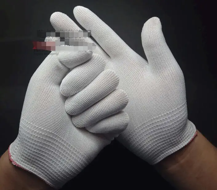 

12pair White 13-pin thin nylon gloves core gray black electronics factory ladies gloves dust-free anti-static gloves