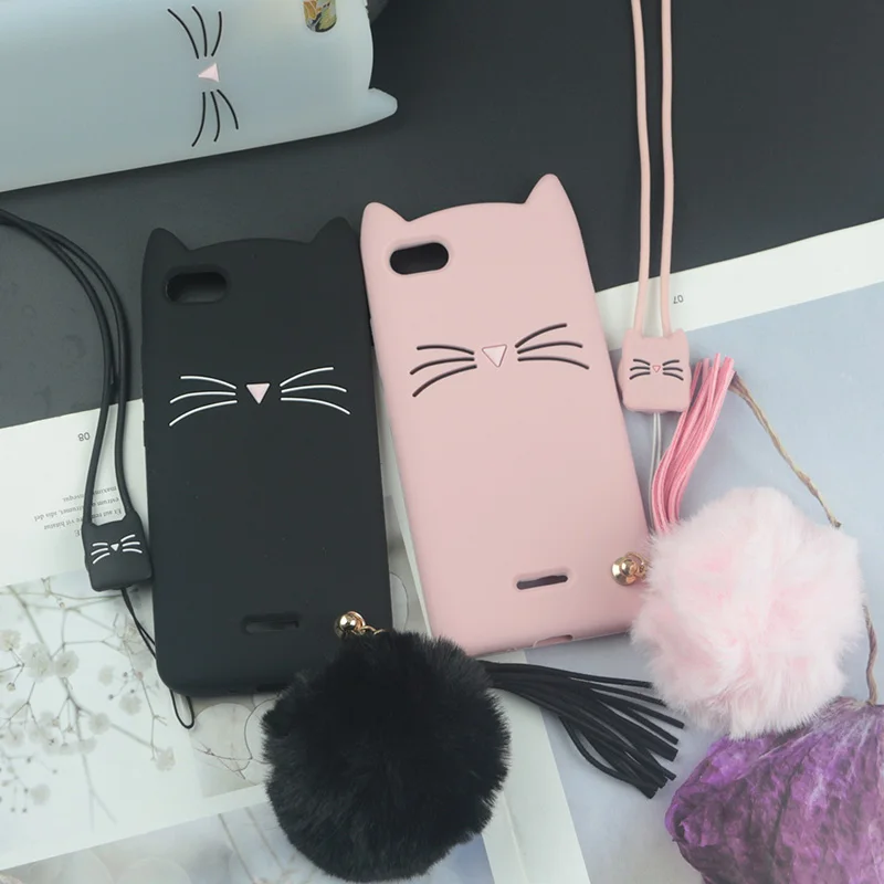 

Cute 3D Cartoon Silicon Case for Xiaomi Redmi 6A Cases Japan Glitter Beard Cat Lovely Ears Kitty Phone Cover 6 Pro Redmi6 6Pro