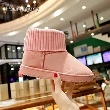 

Women Snow Boots Genuine Cowhide Leather Ankle Boots Warm Winter Boots Woman Shoes Black Pink Beige Gray Size 36-40