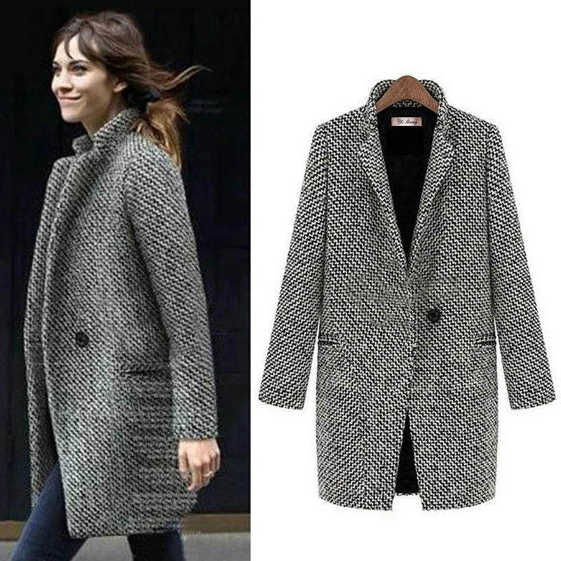 Fashion Long Woolen Women Coat Female Plus Size Winter Plaid Jacket ...