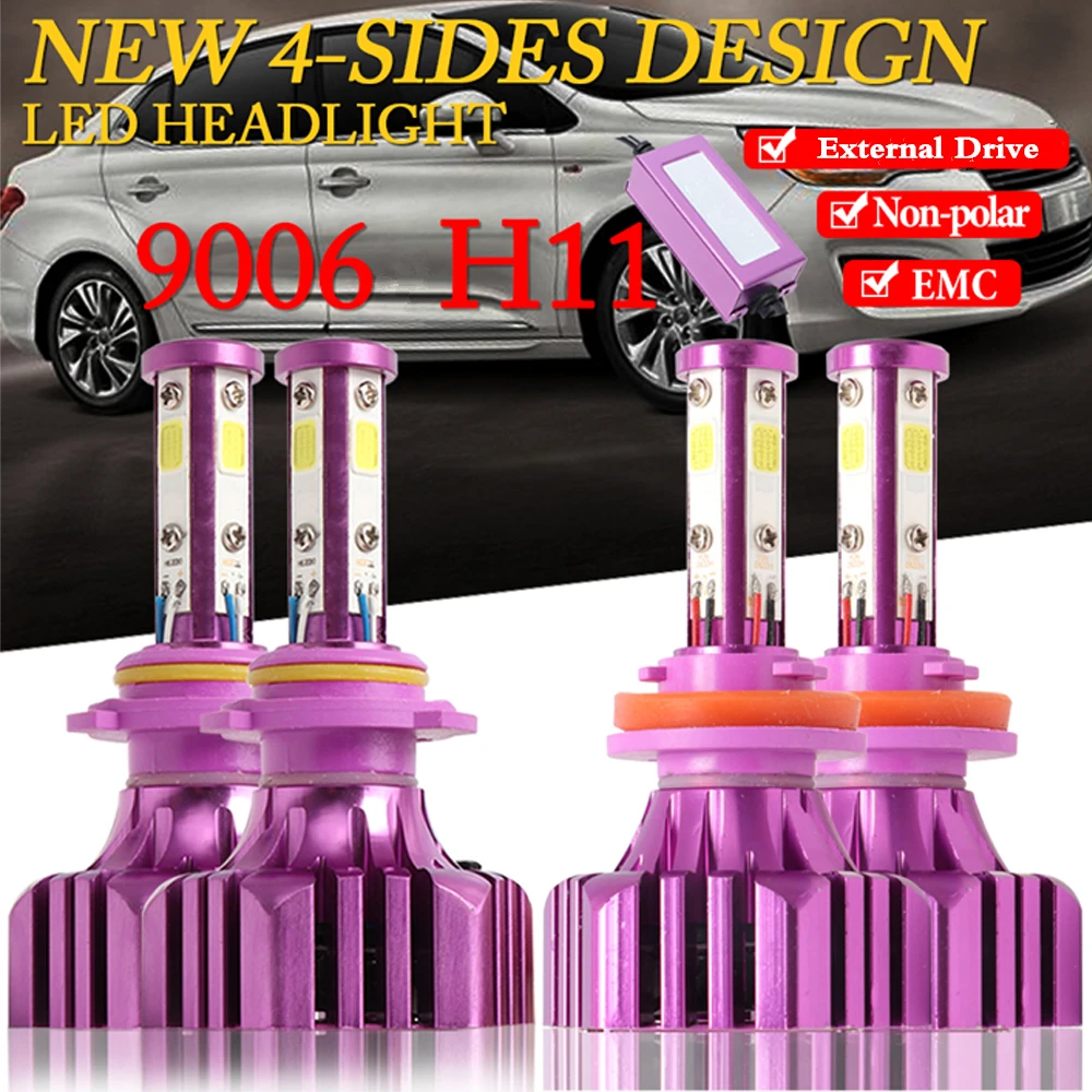 

CJXMX 2Pcs 4 Sides Design H4 H7 LED Car Bulb H11 HB4 9006 10000LM 6500K 80W/Set Auto Light 12V 24V Automotive Led Headlamp Lam