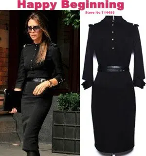 2017new Autumn Victoria Beckham Fashion Women Slim Stand Collar 2017new Autumn Victoria Beckham Fashion Women Slim Stand Collar Epaulet Elegant Cotton Bodycon Pencil Dresses Black S Xl D54 In From