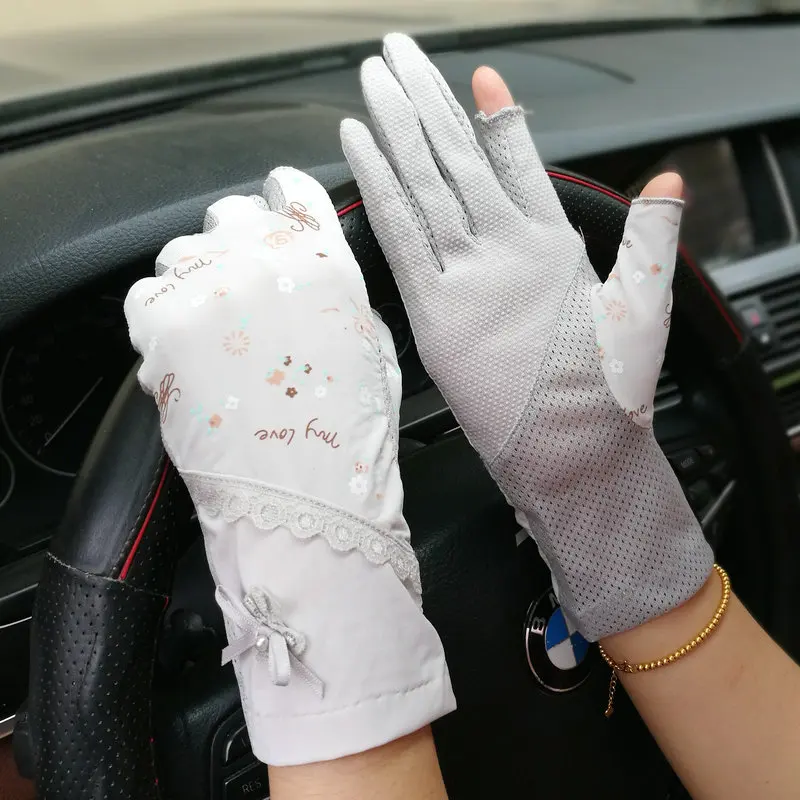 Дырявый два пальцами перчатки тонкие летние солнцезащитный крем ультрафиолетовая защита короткие варежки Половина палец для вождения