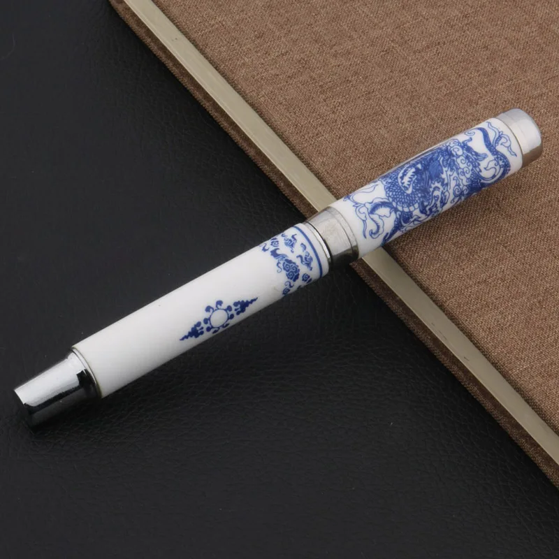 Синяя и Белая Фарфоровая Ручка-роллер с рисунком дракона