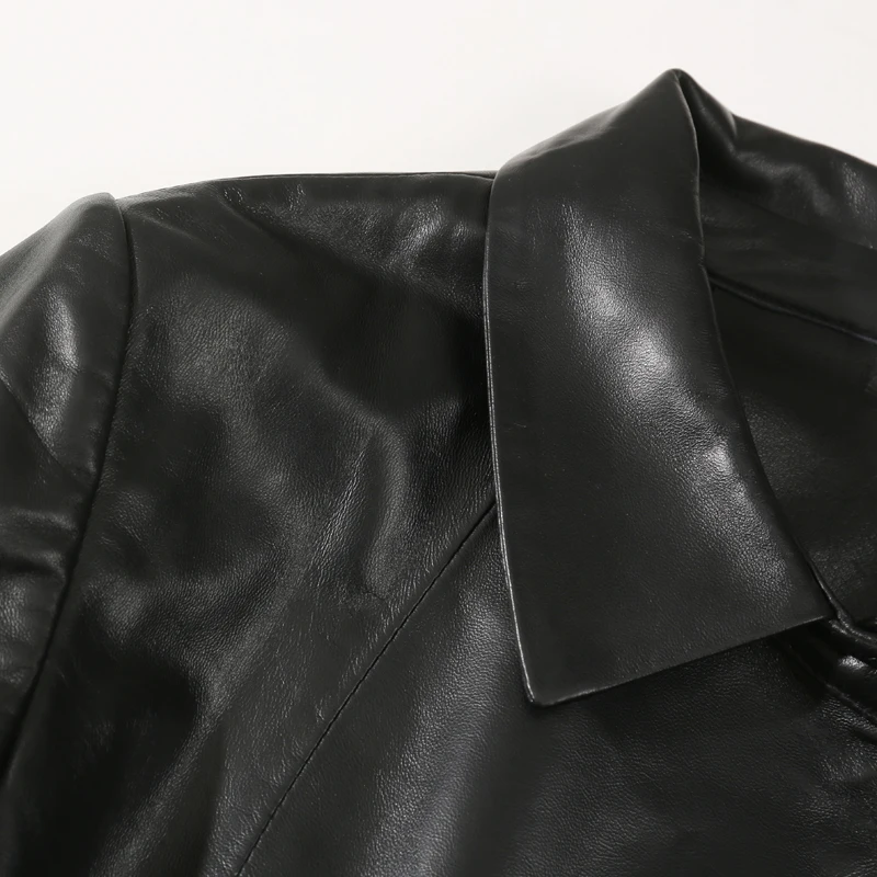 2019 Spring New  Leather Long Section Women's Jacket Korean Version of Loose Sheepskin Trench Coat  Real Fur  Hooded Coats