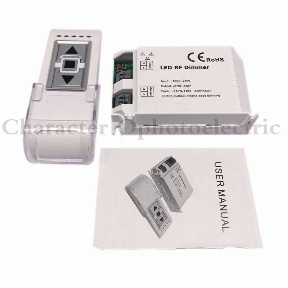

90-240VAC 1 Channel Trailing Edge Dimming 3 Key Remote RF LED Dimmer Controller