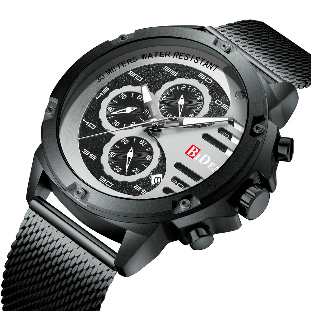 

BIDEN Fashion Sports Mens Watches Luxury Full Steel Business Waterproof Quartz Watch Relogio Masculino
