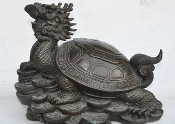 

Lucky Chinese bronze fengshui Money Wealth yuanbao Dragon Turtle Tortoise statue