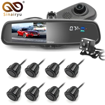 

Sinairyu 5" Car Camera DVR Dual Lens Rearview Mirror Video Recorder 1080P Automobile DVR Mirror with Front/Rear 8 Parking sensor