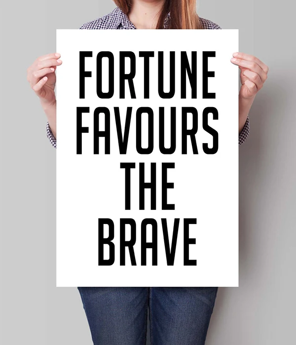 Fortune Favours The Brave, Wall Art Decor, Motivational Quote, Typographic Print, Letterpress Poster, Kitchen Decor, Apartment Decor