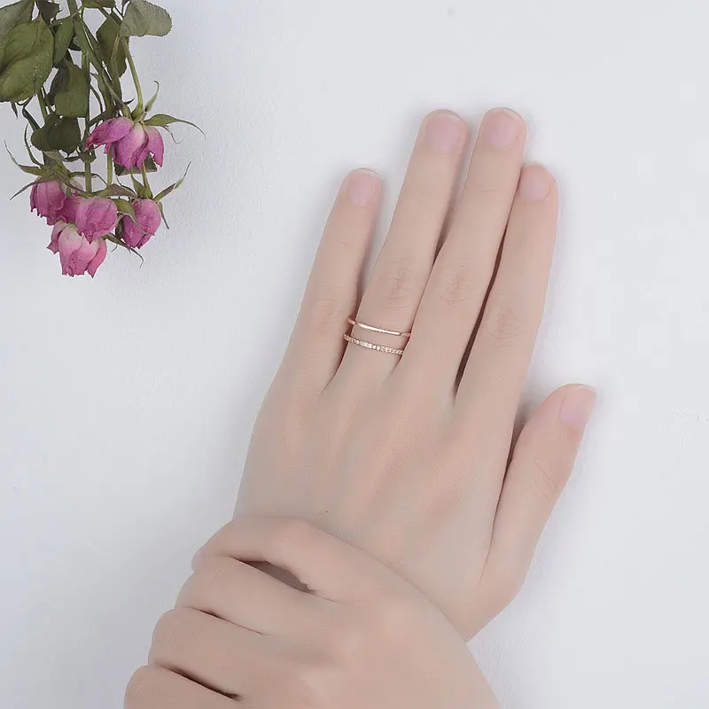 CHUKUI CZ Open Wide Adjustable Ring Double Layers Ring For Women Finger Knuckle Rings Christmas Gift (6)