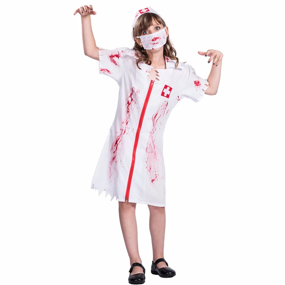2017 cheap kids zombie nurse cosplay dress mask hat set costumes scary halloween costumes bloody printed - Bloody Halloween Masks 2017 cheap kids zombie nurse cosplay dress mask hat set costumes scary halloween costumes bloody printed - Bloody Halloween Masks