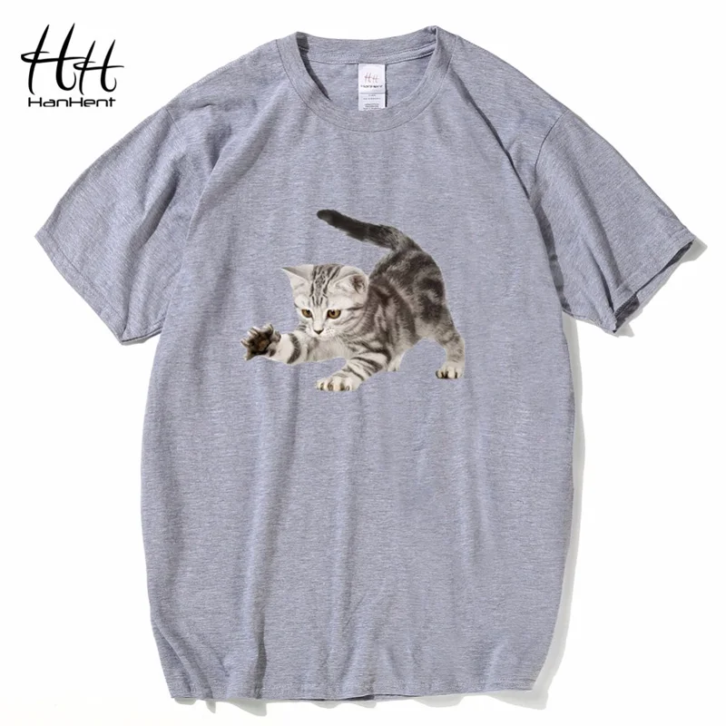 

HanHent cotton casual loose t shirt men creative design lil peep cat fashion funny t-shirt fashion round neck 3d animal tshirt
