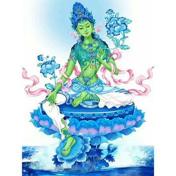 

Full Round /Square 5D DIY Diamond Painting Buddha Picture 3D Diamond Embroidery Thangka Green Tara Mosaic Rhinestone Decor FG842