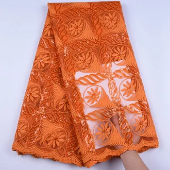 

Latest Orange African Milk Silk Lace Fabric With Sequins 2019 High Quality French Tulle Lace Fabric For Dress Silk Fabric 1637