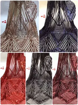 

African Lace Fabric 2019 High Quality red Lace Fabric French Sequins Net Cord Tulle Fabrics Nigerian Laces For Wedding Dress
