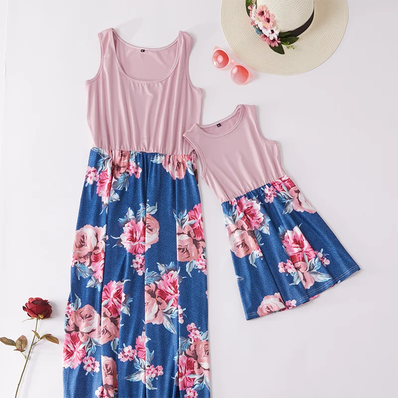 

mother daughter dresses high waist floral print dress mommy and me clothes family matching outfits look mom mum baby girls dress