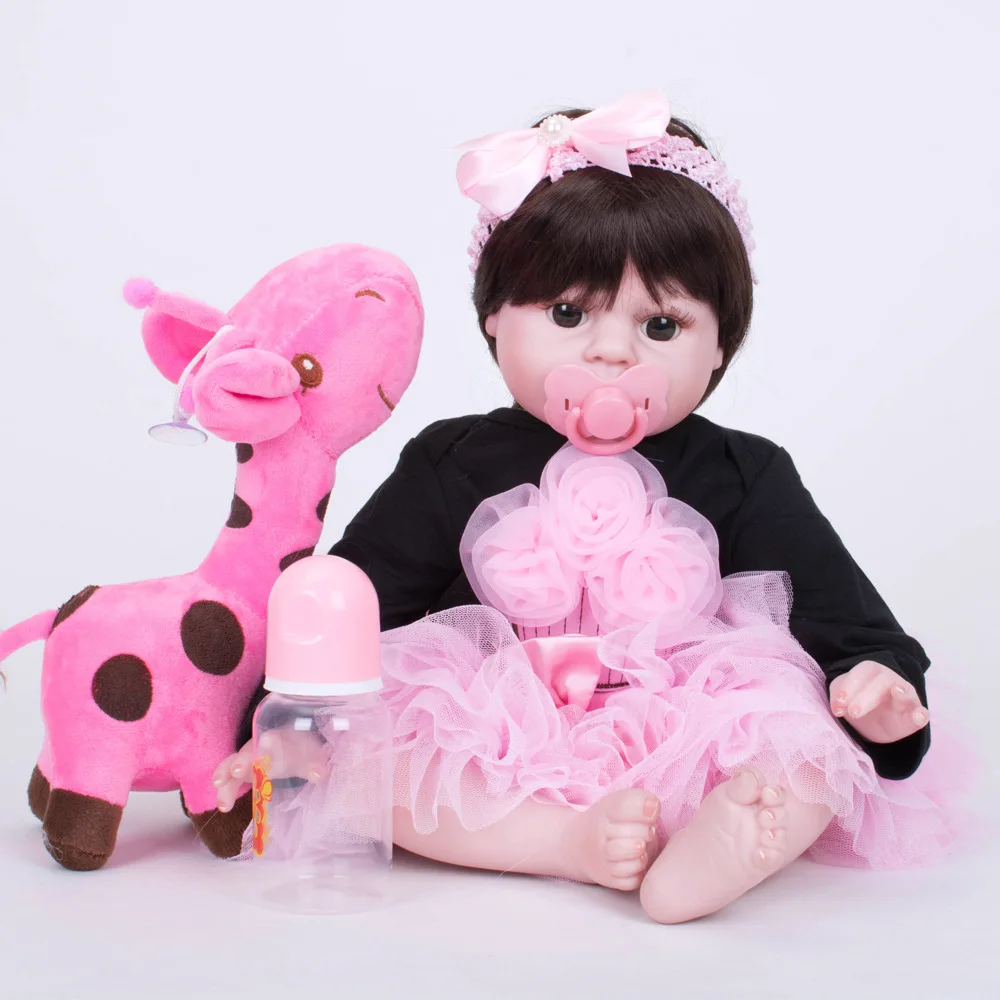 

55cm lovely Realistic Silicone Reborn Baby Doll Newborn Girl Doll with Soft Cloth Body Toy for Birthday New Year Xmas Gift