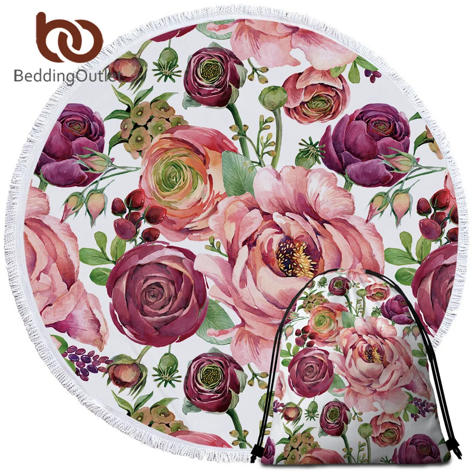 BeddingOutlet пляжное полотенце с цветами и шнурком розовое банное коврик для пикника