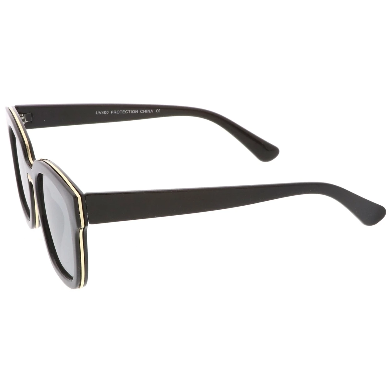 Modern Metal Trim Bridge Square Mirror Flat Lens Horn Rimmed Sunglasses 50mm (2)