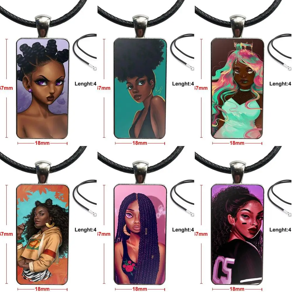 

New Personalized Melanin Poppin Black Girl Necklace Fashion Long Chain With Rectangle Necklace Jewelry For Child