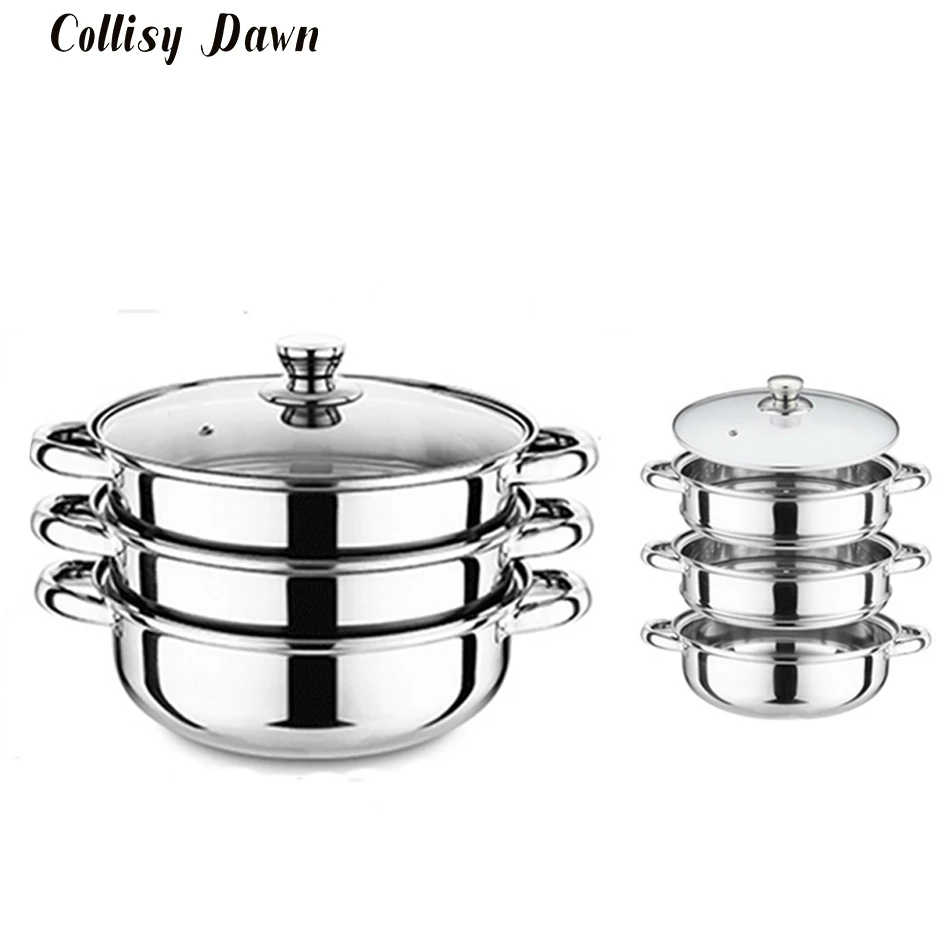 

28CM 3 Layer Steamer Stainless Steel Steam Pot Double Boiler Hot Pot with Steam Grid COLLISY DAWN