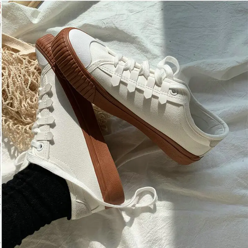

Women's Canvas Shoes Fashion Spring Summer Sneakers Women Casual Comfortable Vulcanized Flats shoes White Lace-Up Shoes BA-03