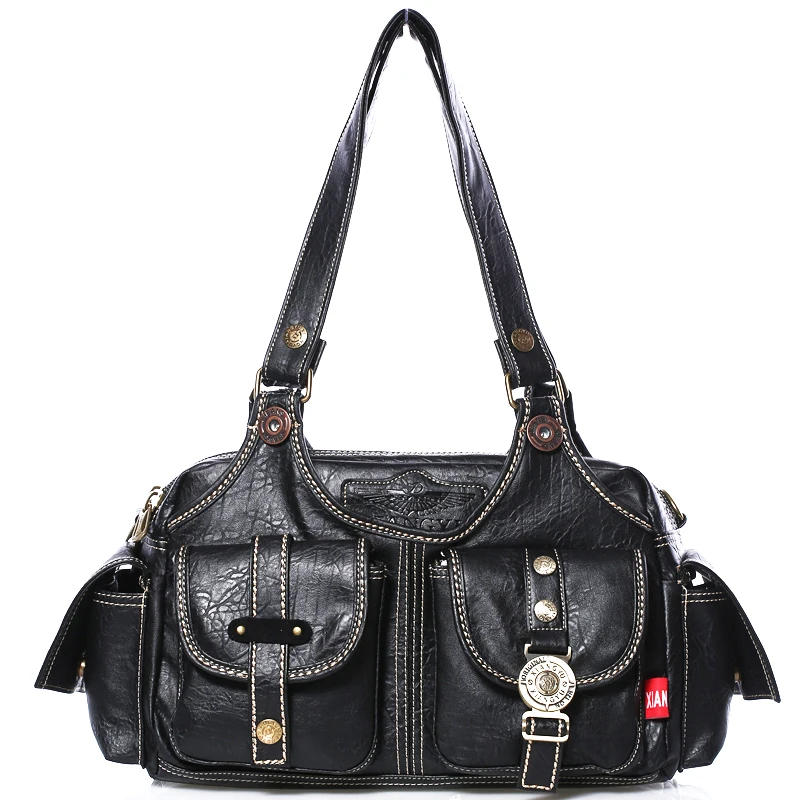 

Women PVC Leather Bag Vintage Should Bags for Teenage Girls Fashion Multi-function Messenger Bag B-46