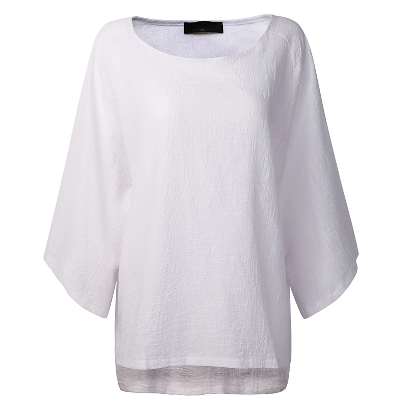 Cotton Linen Casual O-Neck Long Loose Sleeve Blouse Ladies 2018 Women Oversize Batwing Sleeve Tops Loose Solid Blouse Plus Size