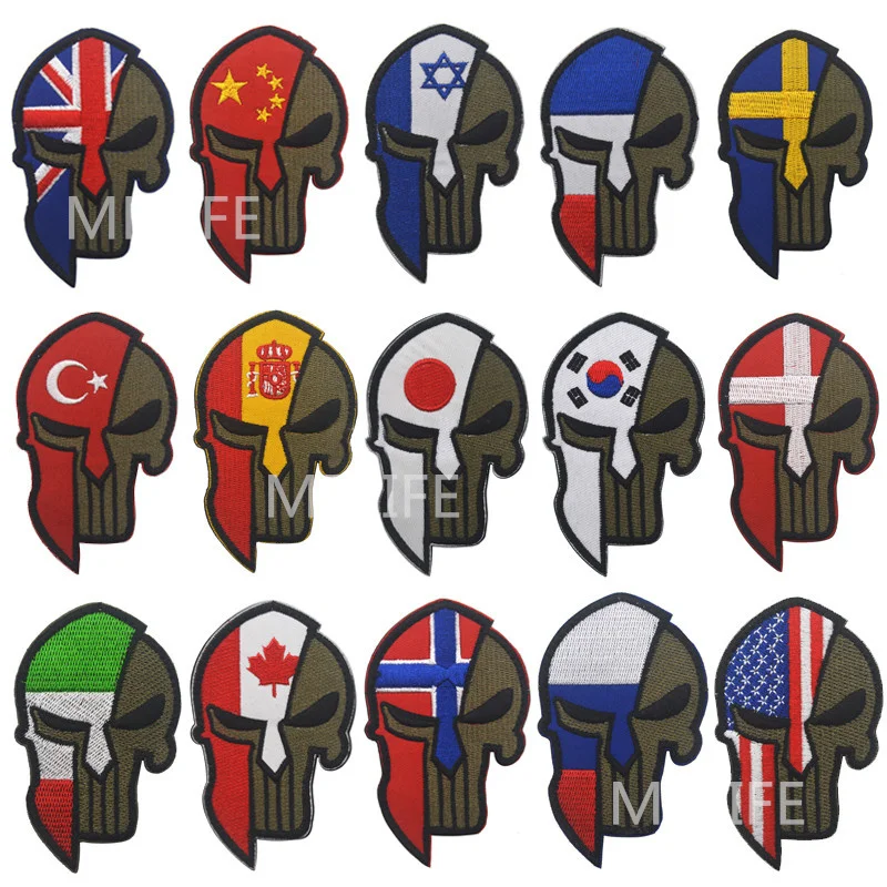 

Hunting accessories Spartan Punisher patch Tactical Chastiser Military Embroidered Turkey RUSSIA Czech UK Flag Molon Labe badge