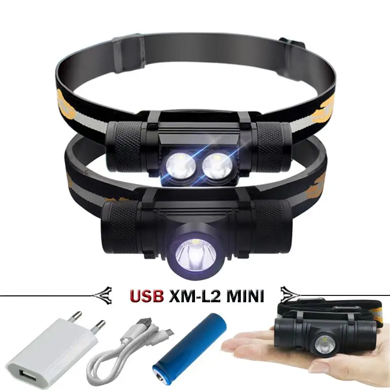 

CREE XM-L2 LED Headlamp Super MIni USB Charging Headlight waterproof rechargeable Head Torch Camping Fishing Flashlight 18650