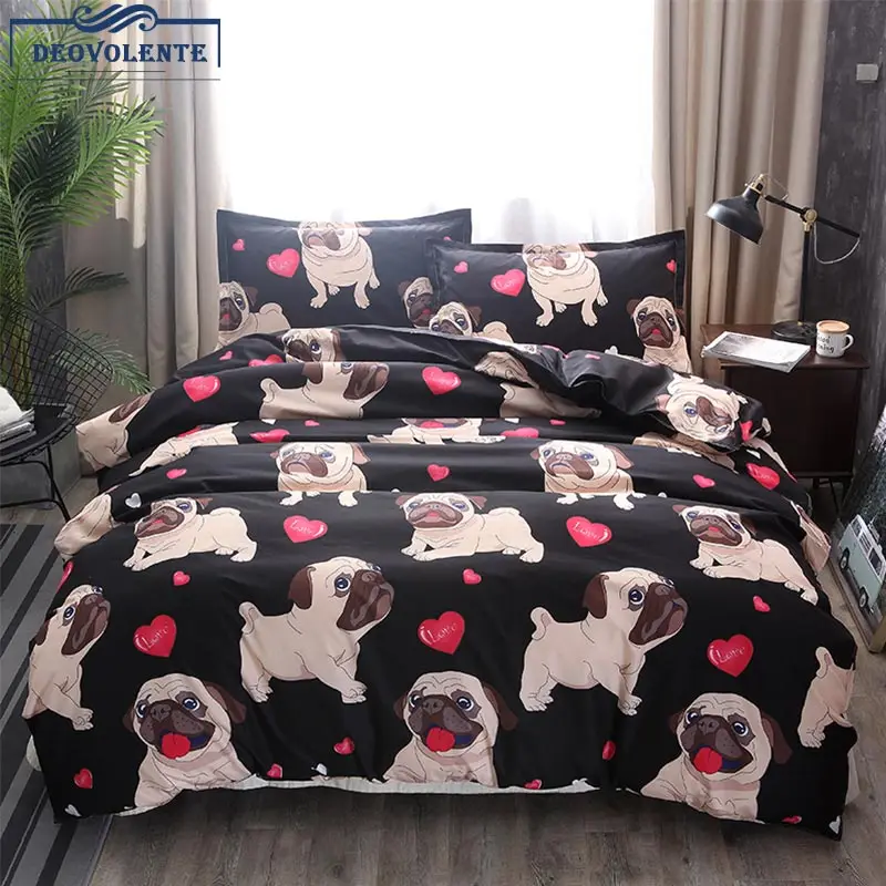 

2/3Pcs Bedding Sets Duvet Cover Bed Pillowcase Bulldog Printed Polyester Single Double Cover Set For Adults Home Textiles