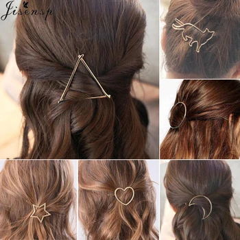 

Jisensp Metal Triangle Moon Heart Hair Pin Women Jewelry Round Hair Clip Geometric Barrette Hairpin Headdress Accessories Bijoux