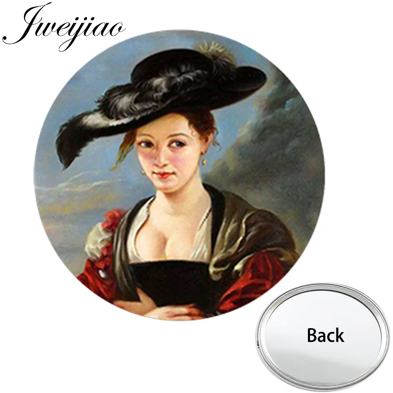 

JWEIJIAO Portrait Famous Oil Painting Mini Round One Side Flat Pocket Mirror Woman Compact Portable Makeup Vanity Hand Mirrors