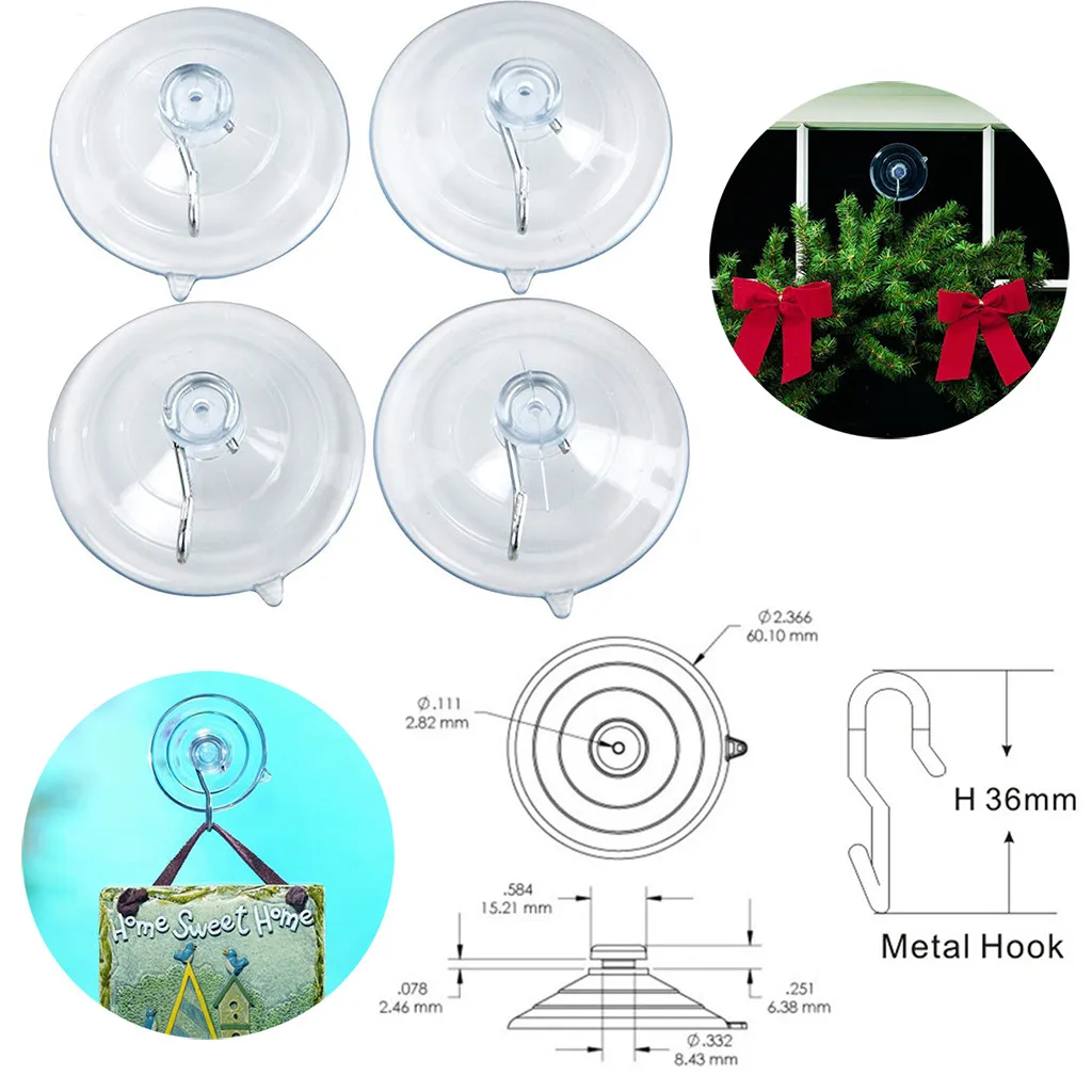4 шт., большое окно, прозрачная присоска, крючок, ПВХ, прозрачная присоска для кухни, ванной, дома, подвесной крючок, настенные вешалки для хранения