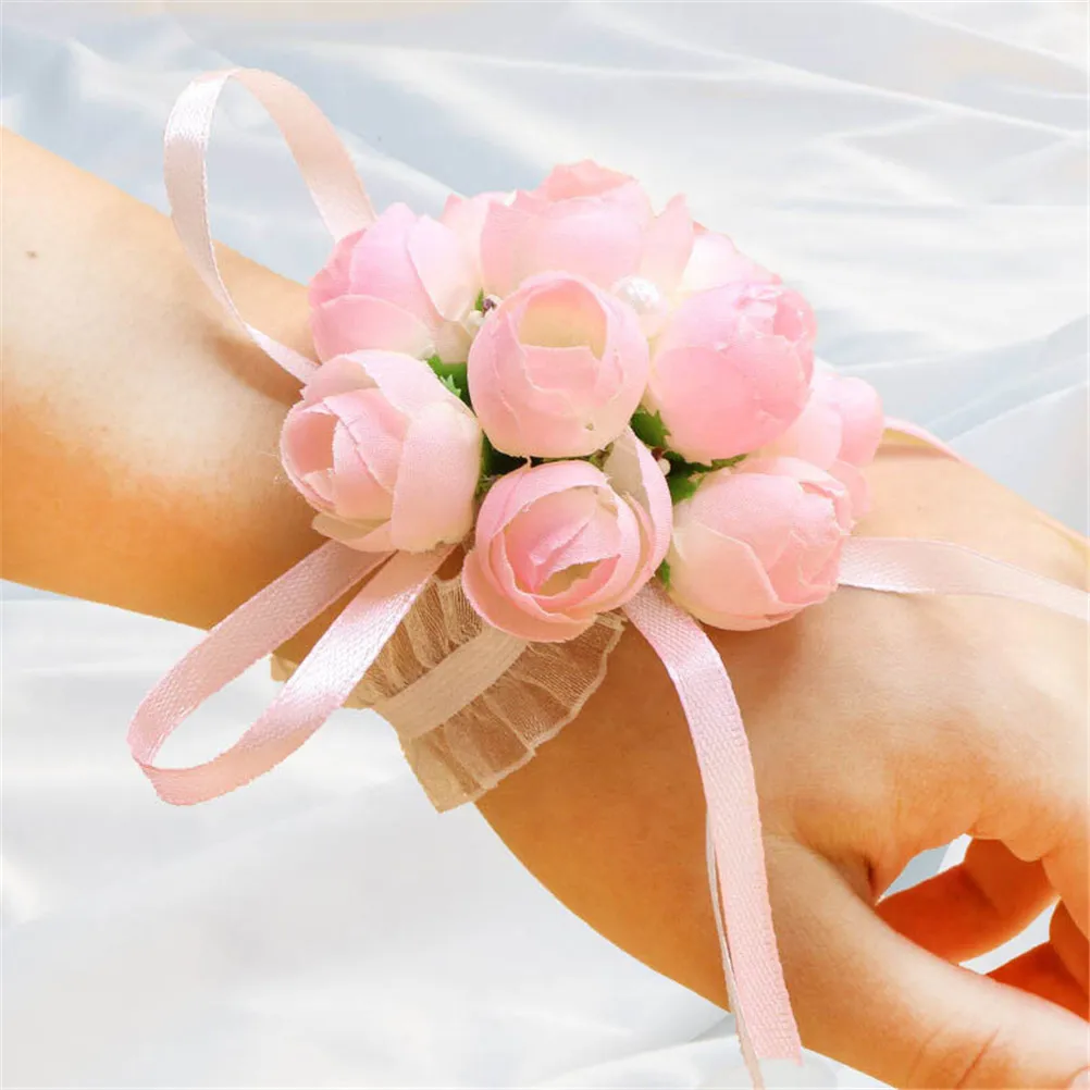 1PC Wrist Corsages Hand Flower Silk Lace Artificial Brides Bridesmaid