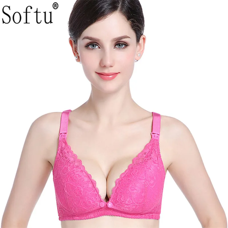 Softu Postpartum Comfort Breathable Lace Edge Anterior Opening Buckle Milk Bra Breast Bra Breast